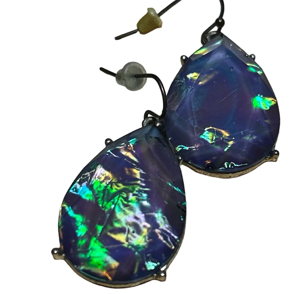 Unbranded Blue Green Iridescent Teardrop Dangle Earrings
